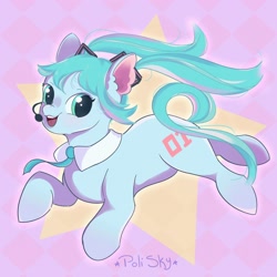 Size: 2048x2048 | Tagged: safe, artist:sky_poli, derpibooru import, earth pony, pony, female, hatsune miku, mare, microphone, ponified, solo, species swap, vocaloid