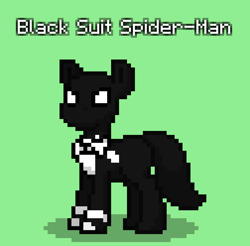 Size: 756x744 | Tagged: safe, derpibooru import, pony, black suit, green background, marvel, pony town, simple background, solo, spider-man, symbiote