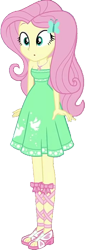 Size: 288x844 | Tagged: safe, derpibooru import, fluttershy, better together, equestria girls, street chic, background removed, bare shoulders, clothes, cute, dress, green dress, shyabetes, simple background, strapless, strapless dress, summer dress, transparent background