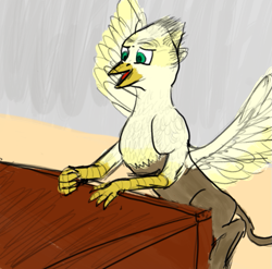 Size: 651x644 | Tagged: safe, artist:tavibird, derpibooru exclusive, derpibooru import, oc, oc:tavi, griffon, griffon oc, simple background, sketch, solo