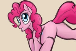 Size: 1500x1000 | Tagged: safe, artist:ahorseofcourse, derpibooru import, pinkie pie, earth pony, pony, butt, female, looking at you, looking back, mare, plot, simple background, smiling, solo