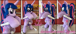 Size: 4507x2030 | Tagged: safe, artist:qtpony, derpibooru import, sci-twi, twilight sparkle, pony, equestria girls ponified, irl, photo, plushie, ponified, solo, species swap