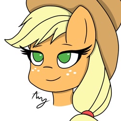 Size: 1080x1080 | Tagged: safe, artist:augustus286, derpibooru import, applejack, earth pony, pony, bust, female, mare, portrait, simple background, solo, white background