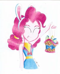 Size: 1624x1990 | Tagged: safe, artist:corlycolor, derpibooru import, pinkie pie, equestria girls, basket, bunny ears, easter, easter egg, holiday, simple background, solo, white background