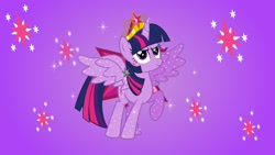 Size: 2048x1152 | Tagged: safe, artist:rocio_violeta24, derpibooru import, twilight sparkle, twilight sparkle (alicorn), alicorn, pony, big crown thingy, cutie mark background, element of magic, female, gradient background, jewelry, mare, regalia, solo