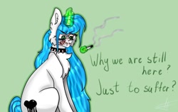 Size: 1280x807 | Tagged: safe, derpibooru import, oc, unicorn, meme, scar, smoking