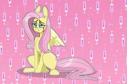 Size: 1280x853 | Tagged: safe, artist:thevixvix, derpibooru import, fluttershy, pony, blood, crying, female, mare, solo, syringe, tears of blood