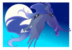 Size: 2150x1500 | Tagged: safe, artist:yexianww, derpibooru import, princess luna, alicorn, pony, female, mare, moon, night, solo