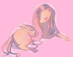 Size: 642x507 | Tagged: safe, artist:qq77191095, derpibooru import, fluttershy, pegasus, pony, eyes closed, female, mare, pink background, simple background, solo