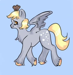 Size: 1457x1498 | Tagged: safe, artist:sleepybooo, derpibooru import, derpy hooves, pegasus, pony, blue background, female, food, muffin, simple background, solo