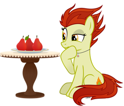 Size: 4800x4130 | Tagged: safe, artist:a4r91n, derpibooru import, oc, oc only, oc:para focului, earth pony, food, jewelry, pear, pendant, simple background, suspicious, transparent background, vector