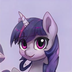 Size: 1024x1024 | Tagged: safe, derpibooru import, machine learning generated, pony, unicorn, ears up, gradient background, looking at you, not twilight sparkle, smiling, smiling at you, solo, thisponydoesnotexist