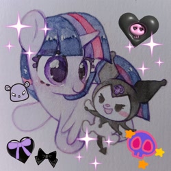 Size: 1200x1200 | Tagged: safe, artist:song_fantasy, derpibooru import, twilight sparkle, twilight sparkle (alicorn), alicorn, pony, crossover, female, hello kitty, kuromi, mare