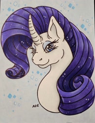 Size: 1582x2048 | Tagged: safe, artist:herr_kater86, derpibooru import, rarity, pony, unicorn, bust, female, mare, portrait, solo, traditional art