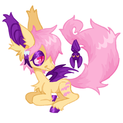 Size: 1000x1000 | Tagged: safe, artist:webkinzworldz, derpibooru import, fluttershy, bat, bat pony, pony, alternate design, bat ponified, flutterbat, nonbinary, nonbinary pride flag, pride, pride flag, race swap, simple background, solo, transgender, white background