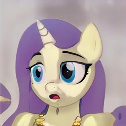 Size: 1024x1024 | Tagged: safe, derpibooru import, machine learning generated, pony, unicorn, blue background, bust, ears up, eyelashes, gradient background, nostrils, open mouth, purple mane, raised eyebrows, simple background, solo, thisponydoesnotexist