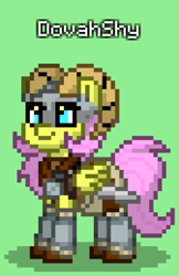 Size: 504x780 | Tagged: safe, derpibooru import, fluttershy, pegasus, pony, armor, crossover, dovahkiin, pony town, skyrim, solo, sword, the elder scrolls, weapon