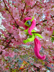 Size: 3864x5152 | Tagged: safe, alternate version, artist:malte279, derpibooru import, part of a series, part of a set, fluttershy, chenille, chenille stems, chenille wire, cherry blossoms, climbing, craft, flower, flower blossom, irl, photo, pipe cleaner sculpture, pipe cleaners