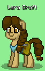 Size: 504x792 | Tagged: safe, derpibooru import, pony, gun, lara croft, pony town, solo, tomb raider, weapon