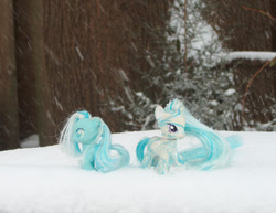 Size: 1024x792 | Tagged: safe, artist:lonewolf3878, derpibooru import, oc, oc:snowdrop, pegasus, pony, unicorn, brushable, customized toy, female, foal, irl, photo, snow, toy