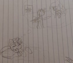 Size: 2024x1755 | Tagged: safe, artist:those kids in the corner, derpibooru import, sweetie belle, alicorn, pony, unicorn, bed, dream, fire, smiling, sweeticorn, thought bubble, traditional art