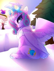 Size: 1500x2000 | Tagged: safe, artist:taiweiart, derpibooru import, princess flurry heart, alicorn, pony, antlers, eyelashes, female, mare, older, older flurry heart, outdoors, red nose, snow, solo, tree, unshorn fetlocks