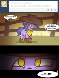 Size: 1280x1702 | Tagged: safe, artist:lolepopenon, derpibooru import, oc, oc:billie, earth pony, pony, ask, ask billie the kid, boots, cowboy boots, hat, shoes, solo