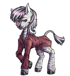 Size: 2894x3105 | Tagged: safe, artist:leastways, derpibooru import, oc, oc:heart's desire, zebra, ponybooru collab 2023, male, sleepwear, solo