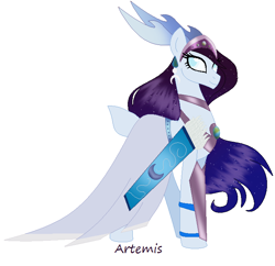 Size: 702x680 | Tagged: safe, artist:harmonicdreemur1308, derpibooru import, prince artemis, princess luna, pony, base used, clothes, dress, female, greek mythology, mare, ponified, rule 63, simple background, solo, species swap, white background