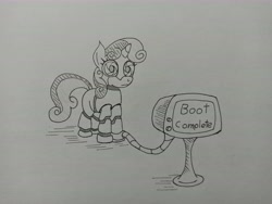 Size: 9248x6936 | Tagged: safe, artist:anxiouspon, derpibooru import, sweetie belle, sweetie bot, robot, traditional art