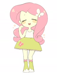 Size: 1715x2265 | Tagged: safe, artist:cheesesauce_45, derpibooru import, fluttershy, human, equestria girls, blush sticker, blushing, cute, eyes closed, female, open mouth, open smile, shyabetes, simple background, smiling, solo, white background