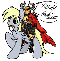 Size: 450x459 | Tagged: safe, artist:muffinz, derpibooru import, derpy hooves, pegasus, pony, bit, chaos, chaos knight, female, mare, riding, riding a pony, saddle, simple background, solo, tack, warhammer (game), warhammer 40k, white background