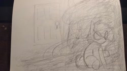 Size: 1200x675 | Tagged: safe, artist:lockheart, derpibooru import, oc, oc only, earth pony, pony, blank eyes, darkness, eye clipping through hair, female, mare, solo, traditional art