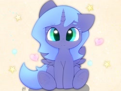 Size: 4000x3000 | Tagged: safe, artist:zokkili, derpibooru import, princess luna, alicorn, pony, cute, female, filly, foal, heart, looking at you, lunabetes, sitting, smiling, smiling at you, solo, woona, younger