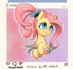 Size: 1200x1142 | Tagged: safe, artist:inkypuso, derpibooru import, fluttershy, pegasus, pony, alternate hairstyle, cute, female, instagram, interface, mare, shyabetes, solo