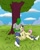 Size: 3184x4000 | Tagged: safe, artist:alcor, color edit, derpibooru import, edit, fluttershy, oc, oc:anon, human, pegasus, pony, butt, colored, cuddling, cute, drawthread, duo, female, grass, grass field, high res, hug, human male, human on pony snuggling, looking at each other, looking at someone, lying down, male, mare, outdoors, plot, prone, relaxing, sitting, sitting on grass, snuggling, spread wings, tree, under the tree, wholesome, winghug, wings