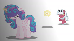 Size: 1280x720 | Tagged: safe, artist:stack-of-cookies, derpibooru import, princess flurry heart, oc, oc:lovely glow, hybrid, pony, base used, interspecies offspring, magic, offspring, older, parent:cozy glow, parent:lord tirek, parents:cozirek, sad