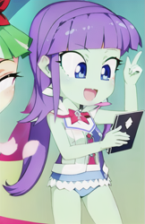 Size: 415x640 | Tagged: safe, derpibooru import, edit, edited screencap, editor:luckreza8, machine learning generated, screencap, starlight, human, better together, equestria girls, i'm on a yacht, :d, anime, clothes, female, imgcreator, open mouth, open smile, smiling, swimsuit