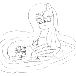 Size: 2400x2400 | Tagged: safe, artist:amateur-draw, derpibooru import, oc, oc only, oc:phosphor flame, earth pony, pony, bipedal, confused, female, mare, mud, reflection, solo, water, wet, wet and messy, wet mane