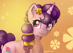 Size: 2200x1600 | Tagged: safe, artist:appleneedle, derpibooru import, sugar belle, pony, unicorn, bow, flower, flower in hair, hair bow, solo