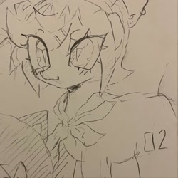 Size: 1440x1440 | Tagged: safe, artist:gorkujo, derpibooru import, pony, female, kagamine rin, monochrome, pencil drawing, ponified, solo, species swap, traditional art, vocaloid