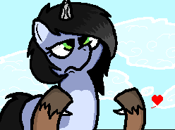 Size: 248x185 | Tagged: safe, artist:isaac_pony, artist:pokehidden, derpibooru import, edit, oc, oc only, oc:rouse black, oc:shainer shrapnel shock, bat pony, pony, unicorn, doom equestria, banned from equestria daily, claws, equestria doom, female, heart, hooves, horn, mare, pixel art, sky