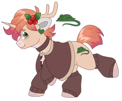 Size: 6094x5011 | Tagged: safe, artist:crazysketch101, derpibooru import, pony, unicorn, antlers, cape, clothes, collar, ear piercing, earring, jewelry, leg warmers, mistletoe, piercing