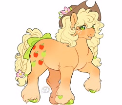 Size: 3524x3024 | Tagged: safe, artist:mysthooves, derpibooru import, applejack, earth pony, pony, g1, g4, bow, female, flower, flower in tail, g4 to g1, generation leap, mare, simple background, smiling, solo, tail, tail bow, unshorn fetlocks, white background