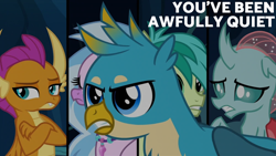 Size: 2000x1125 | Tagged: safe, derpibooru import, edit, edited screencap, editor:quoterific, screencap, gallus, ocellus, sandbar, silverstream, smolder, uprooted