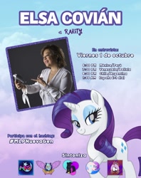 Size: 950x1200 | Tagged: safe, derpibooru import, rarity, human, pony, unicorn, actress, adalyth, adalyth doblaje, bronies bogotá, bronies radio, elsa covián, interview, irl, irl human, latin american, mylittleponycomics2, photo, ponylatino, poster, spanish, spanish text