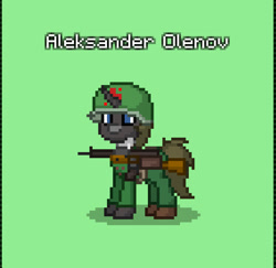 Size: 851x826 | Tagged: safe, derpibooru import, oc, oc only, oc:aleksander olenov, unicorn, clothes, gun, horn, military uniform, ppsh-41, soviet union, submachinegun, unicorn oc, uniform, weapon, world war ii