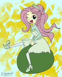 Size: 908x1121 | Tagged: safe, artist:lovylovecristal, derpibooru import, fluttershy, equestria girls, equestria girls series, so much more to me, clothes, cute, dress, shyabetes, space hopper