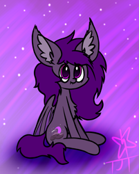 Size: 1377x1711 | Tagged: safe, artist:neonshy02, derpibooru import, oc, oc only, oc:midnight purple, bat pony, pegasus, pony, abstract background, bat pony oc, bat wings, chest fluff, colored pupils, ear fluff, ears, fangs, fluffy, folded wings, male, signature, sitting, solo, wings