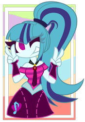 Size: 1400x2000 | Tagged: safe, artist:scridley-arts, artist:scridleyr, derpibooru import, sonata dusk, human, equestria girls, double peace sign, female, one eye closed, peace sign, solo, wink